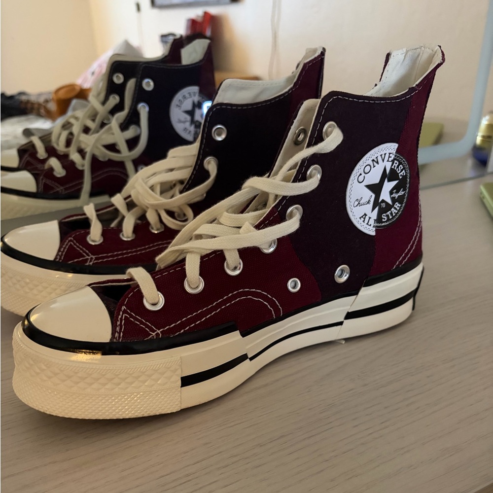 Converse High Top Platform Sneaker - Burgundy and Black Trim - Picture 2 of 4